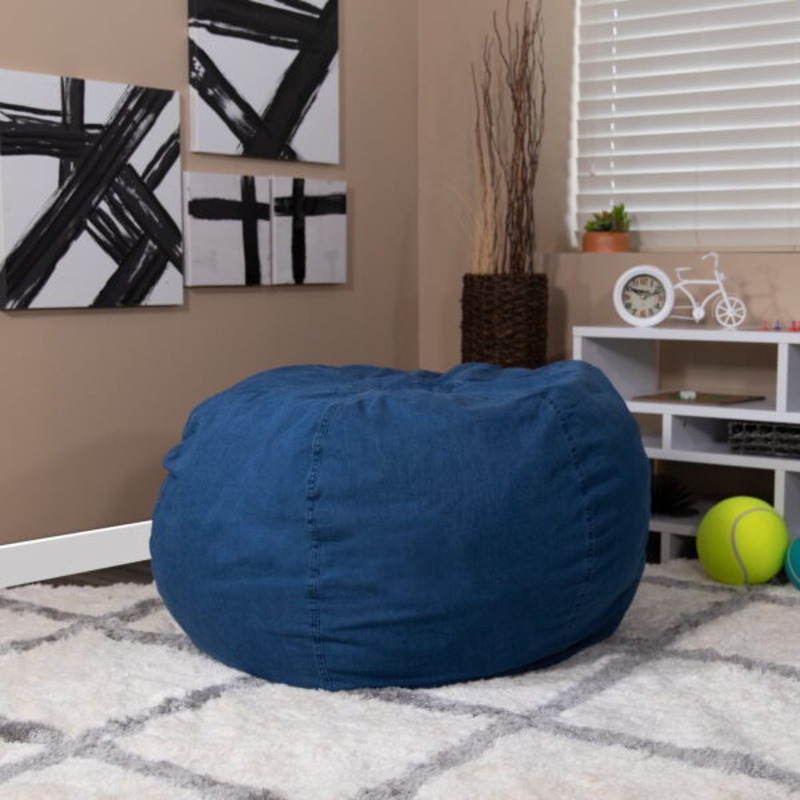 Flash Furniture Oversized Denim Refillable Bean Bag Chair for All Ages | Bigbigmart.com
