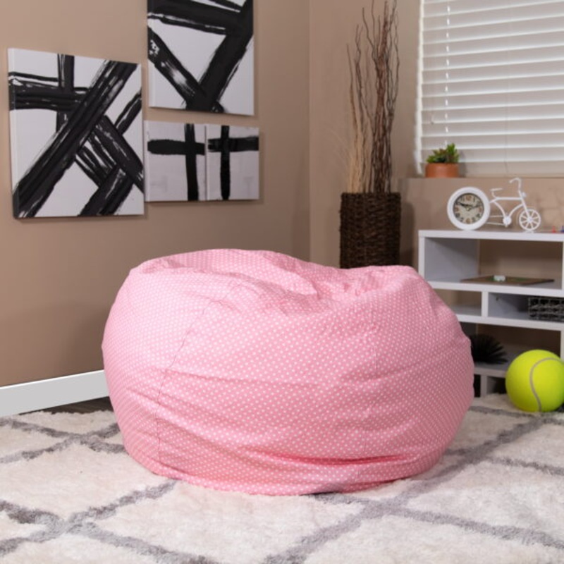 Flash Furniture Oversized Light Pink Dot Refillable Bean Bag Chair for All Ages | Bigbigmart.com