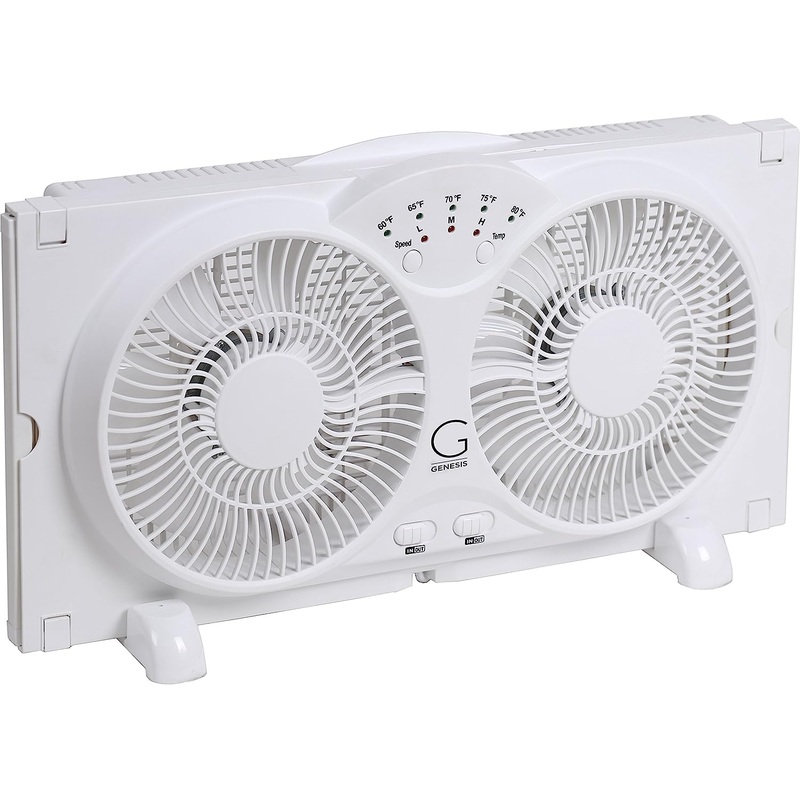 Genesis Twin Fan High Velocity Reversible AirFlow Fan, LED Indicator Lights Adjustable Thermostat & Max Cool Technology, ETL Certified, White (A1WINDOWFAN) | Bigbigmart.com