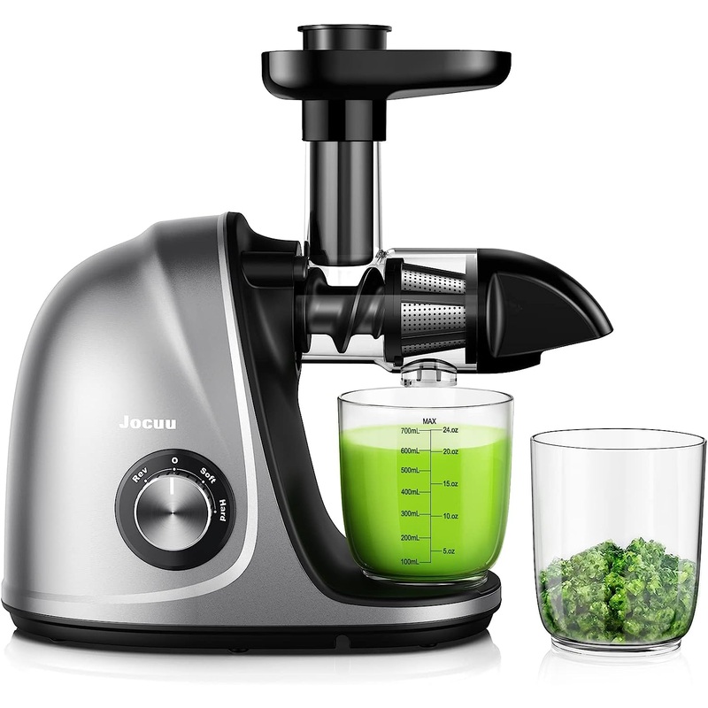 Jocuu Slow Masticating Juicer with Soft/Hard Modes Easy to Clean Quiet Motor & Reverse Function, Cold Press Juicer for Fruit & Vegetable, 90% Juice Yield, with Brush & Recipes (Grey) | Bigbigmart.com