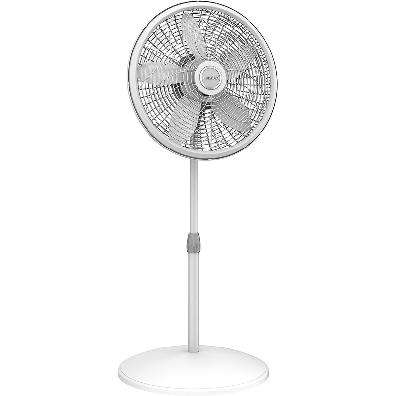 Lasko Oscillating Pedestal Fan, Adjustable Height, 3 Speeds, for Bedroom, Living Room, Home Office and College Dorm Room, 18, White, 1820