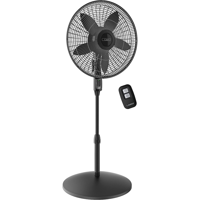 Lasko Oscillating Pedestal Fan, Adjustable Height, Remote Control, 4 Speeds, for Bedroom, Living Room, 18, Black, S18440
