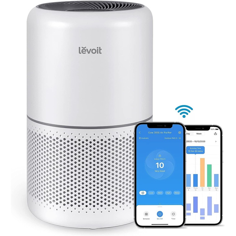 LEVOIT Air Purifiers for Home Bedroom, Smart WiFi, Auto Mode, Covers Up to 1095 Sq.ft for Home Large Room, Quiet Cleaner for Pets, Allergies, Dust, Smoke, White Noise, Core 300S, White | Bigbigmart.com