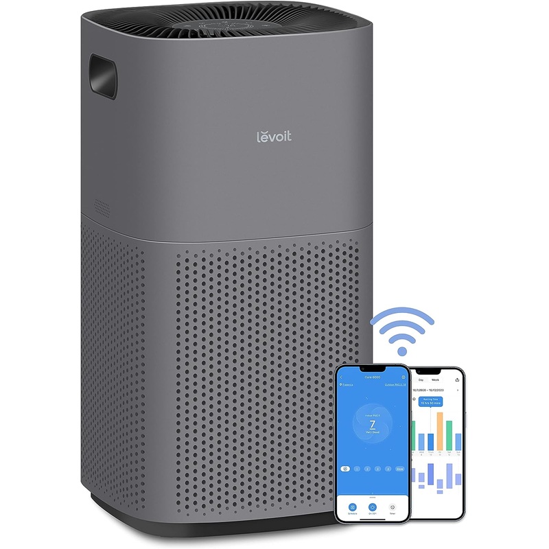 LEVOIT Air Purifiers for Home Large Room, Covers up to 3175 Sq. Ft, Smart WiFi and PM2.5 Monitor, Hepa Filter Captures Particles, Pet Allergies, Smoke, Dust, Pollen, Alexa Control, Core 600S, Gray | Bigbigmart.com