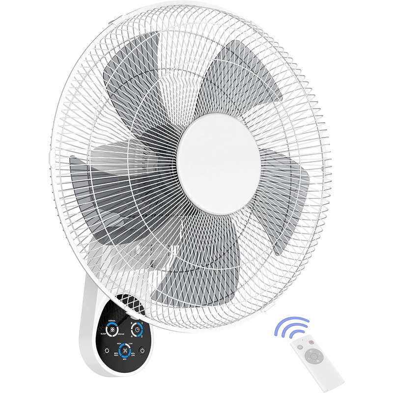 Mirdred Wall Mount Fan, 16 Inch 5 Blades 5 Speeds Wall Fan with Remote Control, 90 Degree 8 Hour Timer Oscillating Fan for Bedroom Home Kitchen, Black | Bigbigmart.com