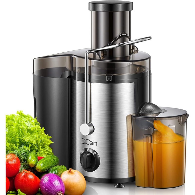QCenJuicer Machine, 500W Centrifugal Juicer Extractor with Wide Mouth 3 Feed Chute for Fruit Vegetable, Easy to Clean, Stainless Steel, BPA-free, (Black) (Black) | Bigbigmart.com
