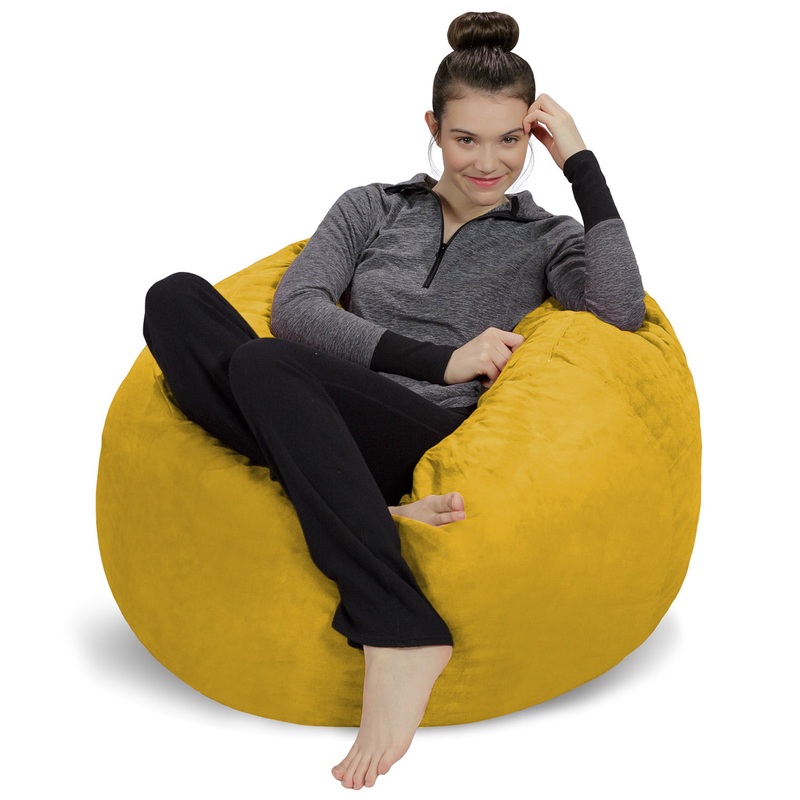 Sofa Sack Bean Bag Chair, Memory Foam Lounger with Microsuede Cover, Kids, 3 ft, Yellow | Bigbigmart.com