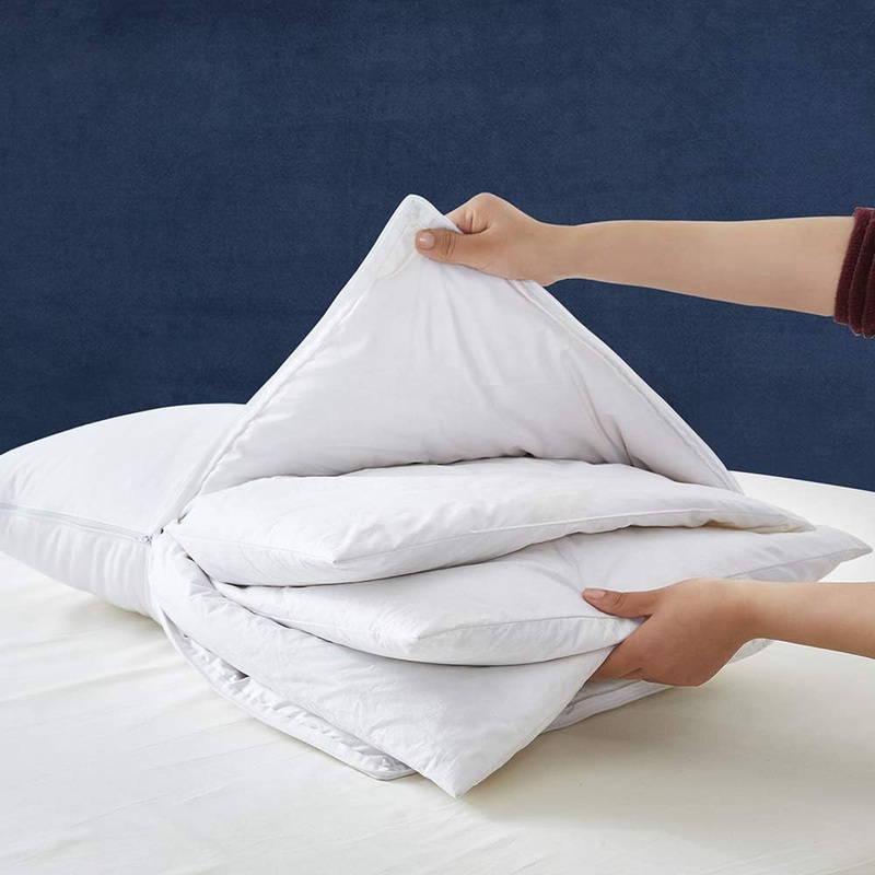 AIKOFUL Adjustable Layer Pillow for Sleeping,Premium Goose Feather Pillow with 100% Cotton Zipper Cover,Queen Size | Bigbigmart.com