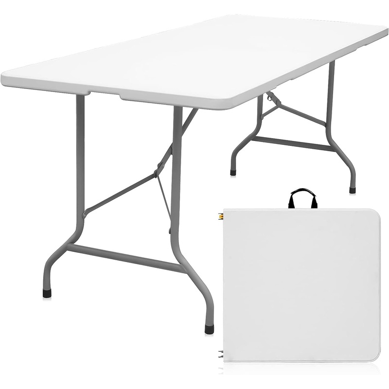 Byliable Folding Table 6ft Portable Heavy Duty Plastic Fold-in-Half Utility Foldable Table Plastic Dining Table Indoor Outdoor for Camping