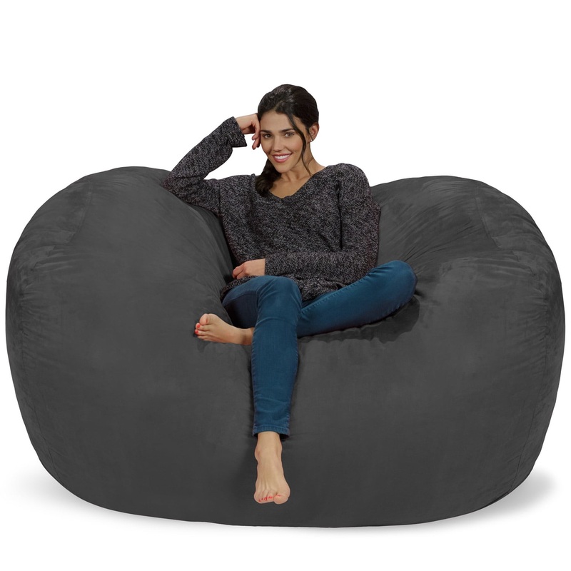 Chill Sack Bean Bag Chair, Memory Foam Lounger with Microsuede Cover, Kids, Adults, 6 ft, Charcoal | Bigbigmart.com