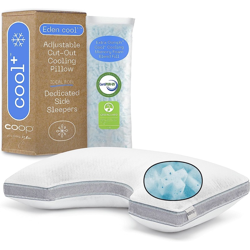 Coop Home Goods Eden Cool+ Cut-Out Pillow, Queen Size Plus Shaped Memory Foam with Cooling Gel, Side Sleeper Pillows for Pain Relief, Adjustable Neck Support for Sleeping, CertiPUR-US/GREENGUARD Gold | Bigbigmart.com