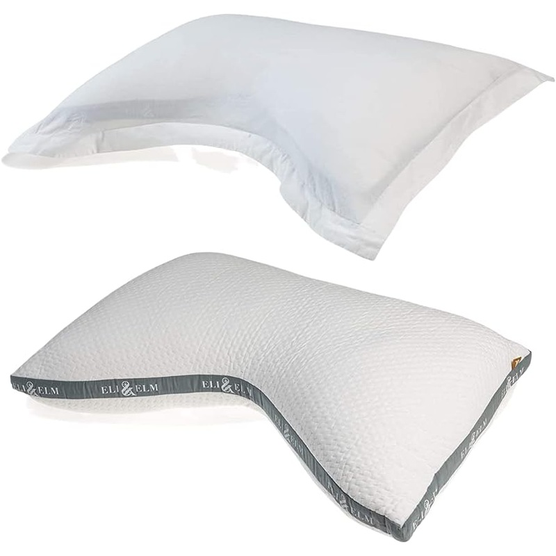 Eli & Elm | Ultimate Side Sleeper Pillow with Adjustable Filler to Get The Perfect Contour Curved Pillow for A Neck Pain Relief Sleep – Removable Latex and Polyester Filling (Pillow & Pillow Case) | Bigbigmart.com