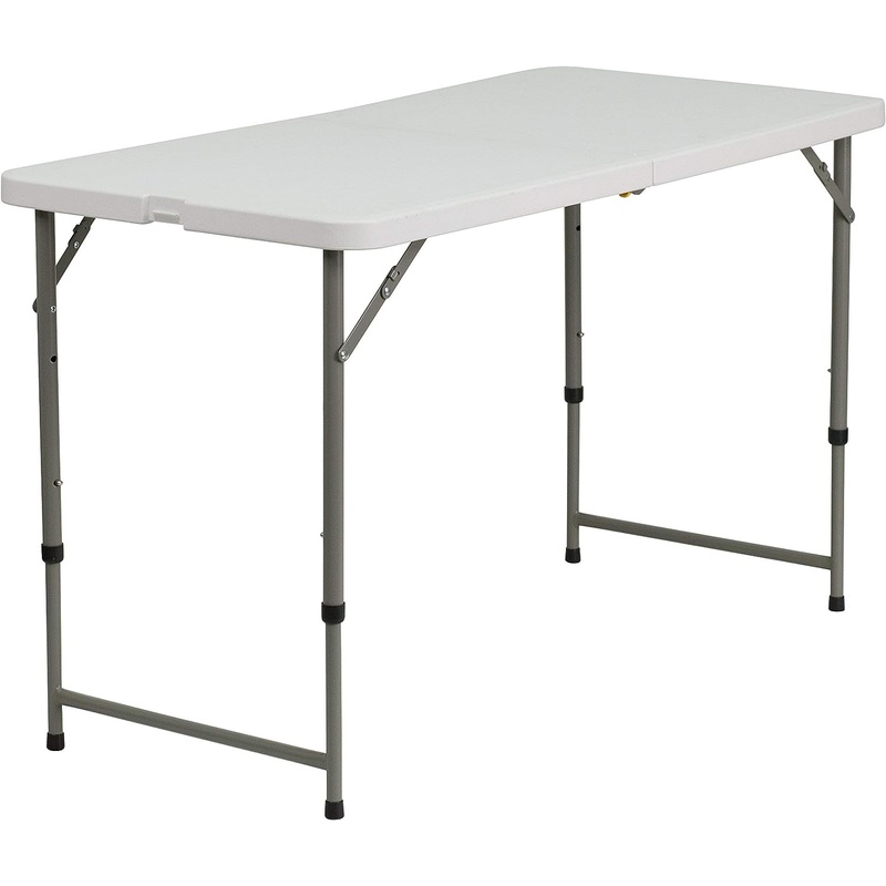 Flash Furniture 4-Foot Height Adjustable Bi-Fold Granite White Plastic Folding Table | Bigbigmart.com