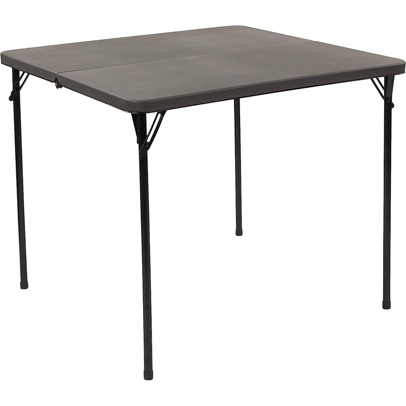 Flash Furniture Dunham 2.83-Foot Square Bi-Fold Dark Gray Plastic Folding Table with Carrying Handle | Bigbigmart.com