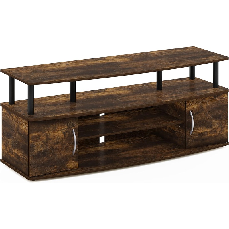 Furinno Jaya Entertainment Center Stand Unit/TV Desk for up to 55 inch, Amber Pine/Black | Bigbigmart.com