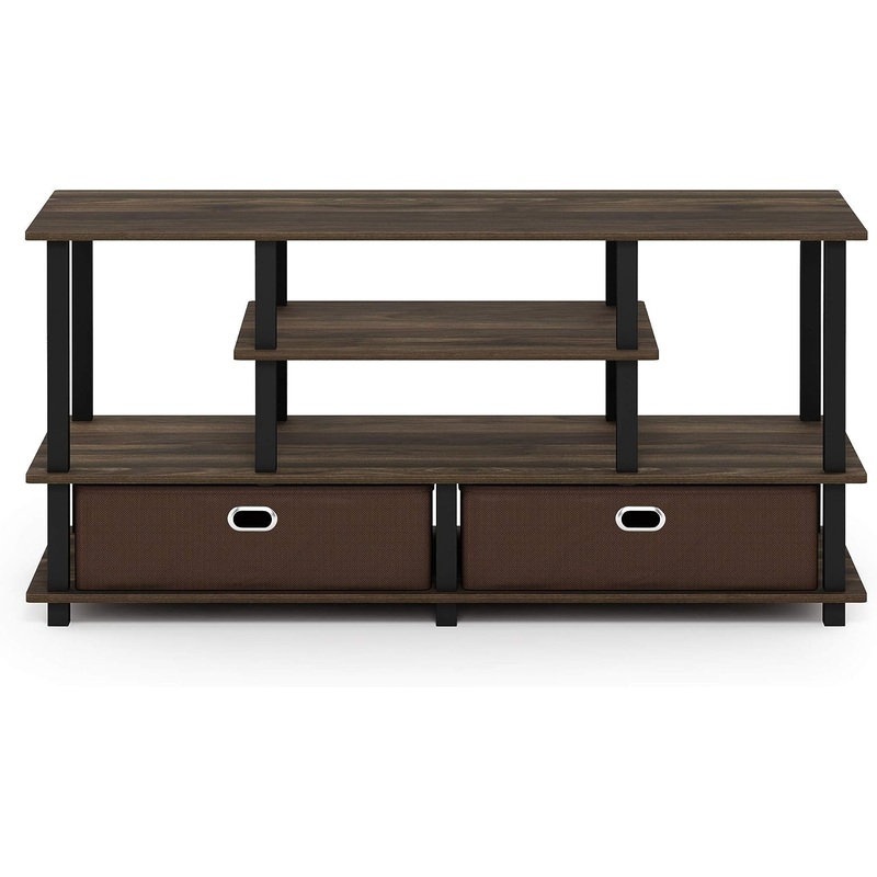 Furinno JAYA Large Stand for up to 50-Inch TV, Columbia Walnut/Black/Dark Brown | Bigbigmart.com
