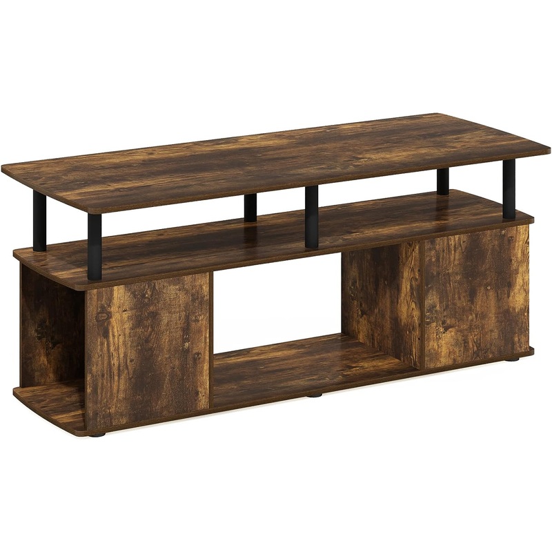 Furinno JAYA Utility Design Coffee Table / TV Stand for TV up to 55 Inch with Open Storage, Amber Pine/Black | Bigbigmart.com