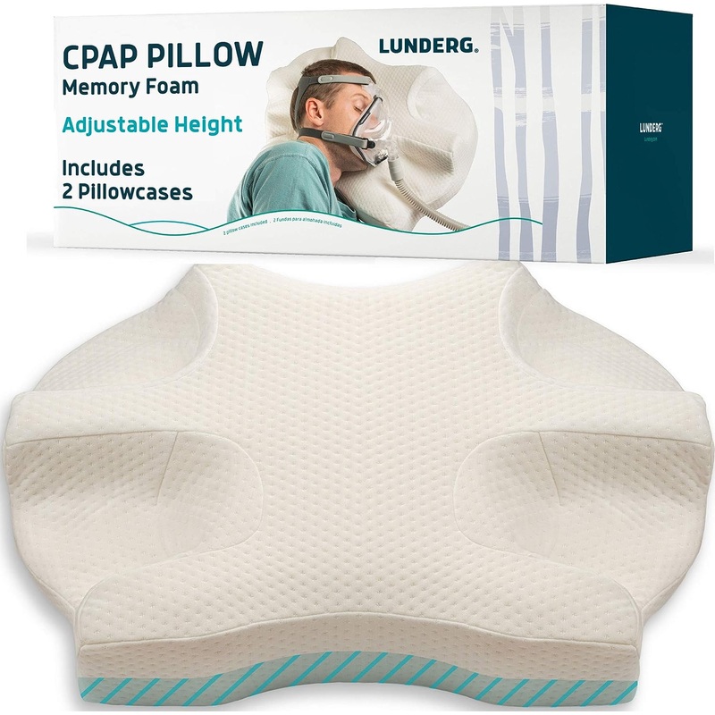 Lunderg CPAP Pillow for Side Sleepers – Includes 2 Pillowcases – Adjustable Memory Foam Pillow for Sleeping on Your Side, Back & Stomach – Reduce Air Leaks & Mask Pressure for a Better Sleep | Bigbigmart.com