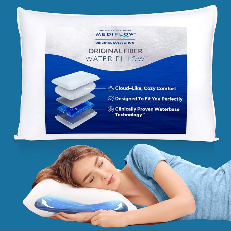 Mediflow Fiber Water Pillow – Adjustable Pillow for Neck Pain Relief, Pillow for Side, Back, and Stomach Sleepers, The Original Inventor of The Water Pillow, Clinically Proven Bed Pillow (1 Pillow) | Bigbigmart.com