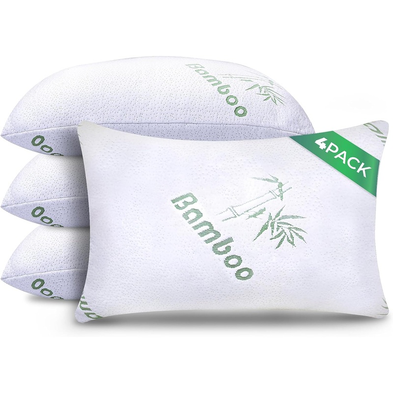 Memory Foam Pillows Queen Size Set of 4 – Cooling Bed Pillows for Sleeping – Back, Stomach & Side Sleeper Firm Pillow – Comfy Cool Shredded Memory Foam 4 Pack Queen Rayon Derived from Bamboo Pillows | Bigbigmart.com