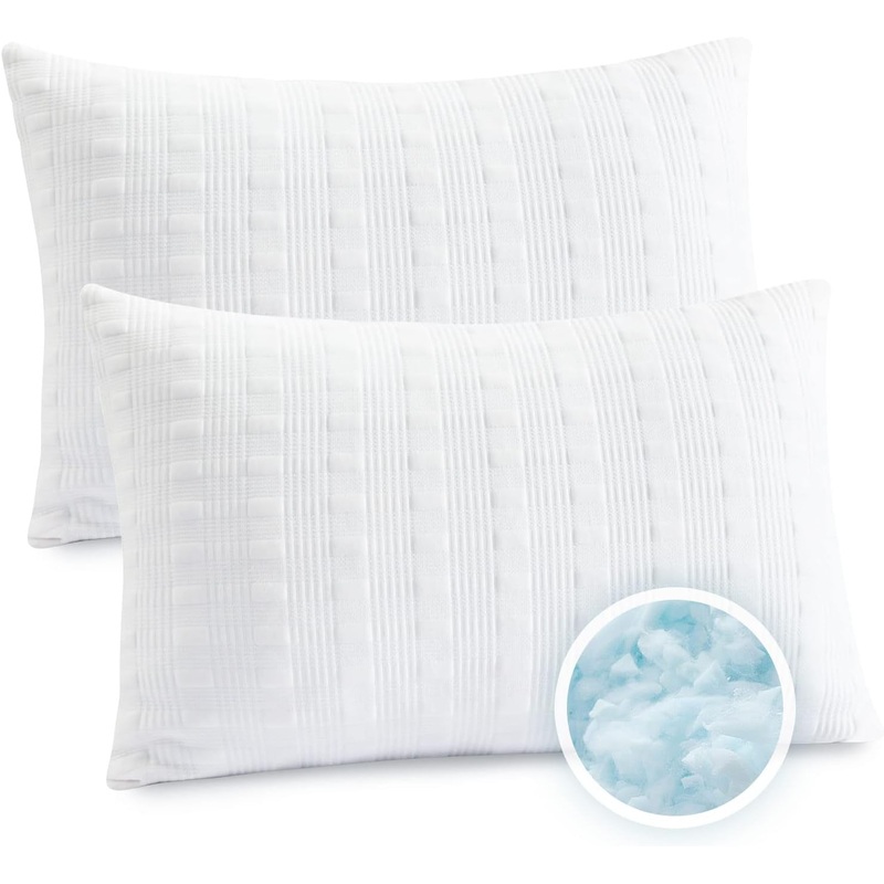 Meoflaw Cooling Pillows for Sleeping King Size Set of 2,Shredded Memory Foam Bed Pillow with Pillow Case-Double Sided Material