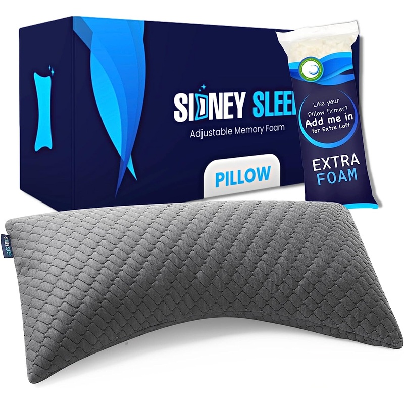 Sidney Sleep Bed Pillow for Side and Back Sleepers – Adjustable Filling – Memory Foam Pillow for Neck and Shoulder Pain – Customizable Loft – King Size – Additional Foam Bag Included (King, Grey) | Bigbigmart.com