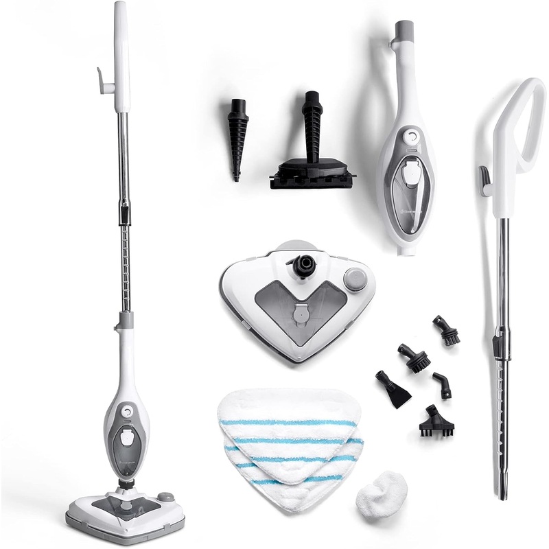 Steam and Go Steam Mop Floor Steamer with Handheld Steam Cleaner for Tile and Grout, Hardwood Floors, Laminate, Glass, Fabric, Upholstery, Garments, Metal, Carpet, Granite, and Countertops, 2-Tank Refilling System | Bigbigmart.com