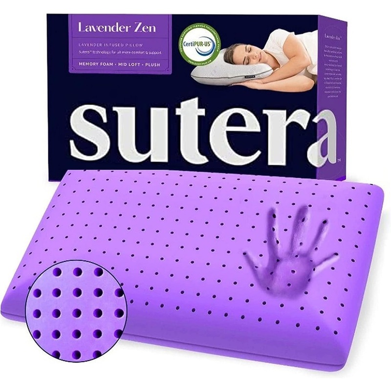 Sutera – Cooling Lavender Zen Memory Foam Pillow for Sleeping – Essential Lavender Oil Infused, Cooling Pillow with Neck, Shoulder and Back Support – Relaxing for Side, Back, Stomach Sleepers | Bigbigmart.com