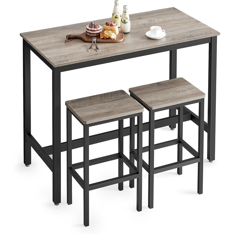 VASAGLE Bar Table Set, Bar Table with 2 Bar Stools, Dining table set, Kitchen Counter with Bar Chairs, Industrial for Kitchen, Living Room, Party Room, Greige and Black ULBT015B02 | Bigbigmart.com