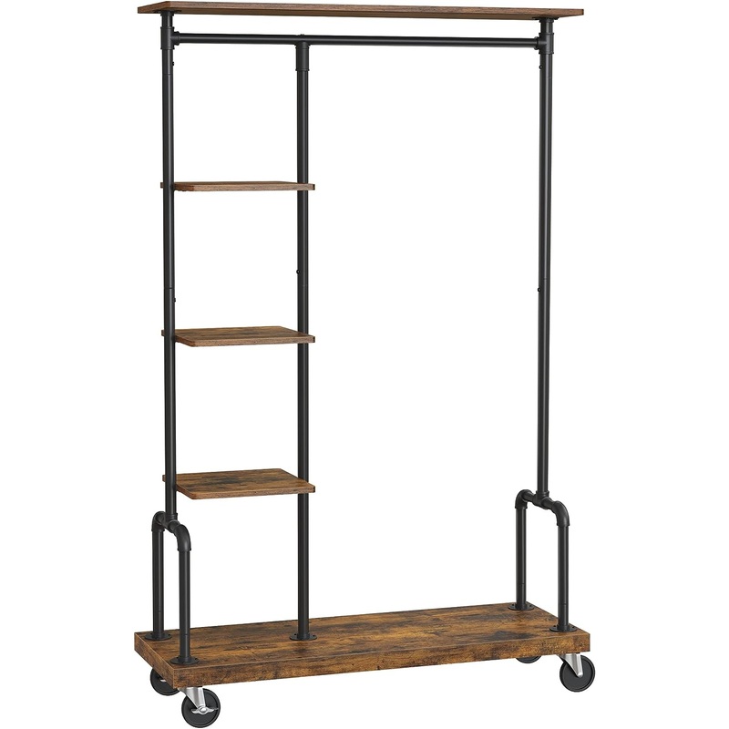 VASAGLE Clothes Rack, Clothing Garment Rack on Wheels, Rolling Clothes Organizer with 5-Tier, Industrial Pipe Style, Rustic Brown UHSR66BX | Bigbigmart.com