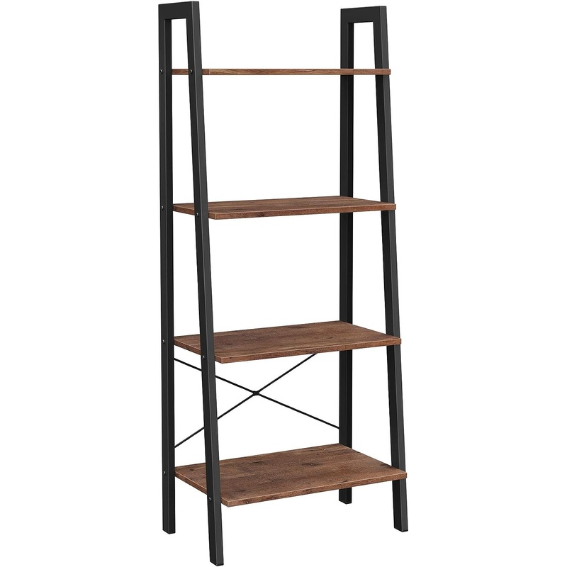 VASAGLE Ladder Shelf, 4-Tier Bookshelf, Storage Rack, Bookcase with Steel Frame, for Living Room, Home Office, Kitchen, Bedroom, Industrial Style, Hazelnut Brown and Black ULLS044B03 | Bigbigmart.com