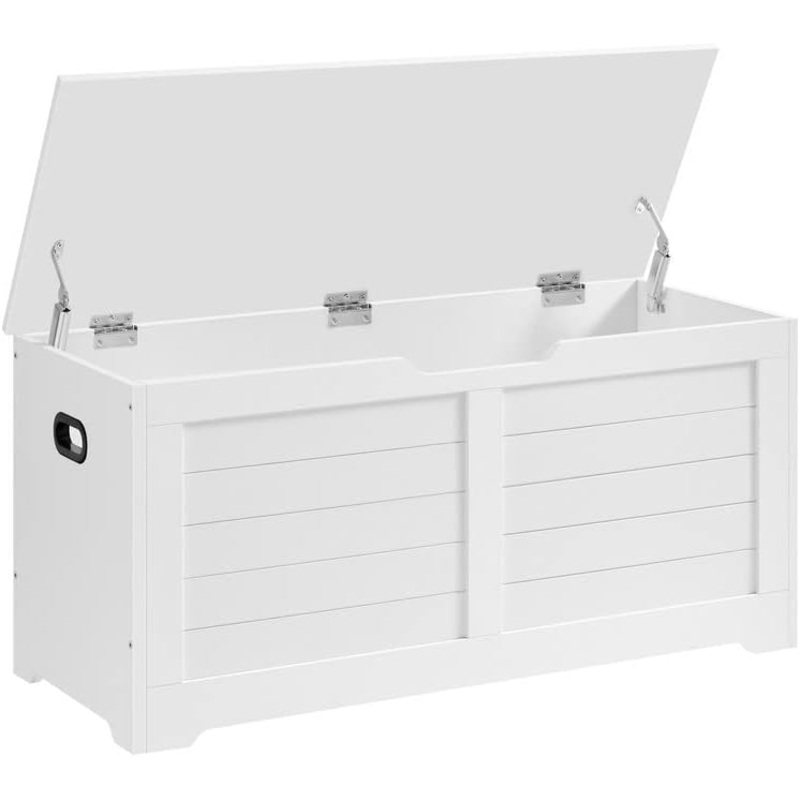 VASAGLE Storage Chest, Storage Trunk with 2 Safety Hinges, Storage Bench, Shoe Bench, Modern Style, 15.7 x 39.4 x 18.1 Inches, for Entryway, Bedroom, Living Room, White ULSB061T10 | Bigbigmart.com