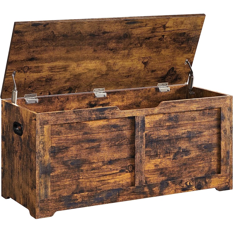 VASAGLE Storage Chest, Storage Trunk with 2 Safety Hinges, Storage Bench, Shoe Bench, Rustic Style, 15.7 x 39.4 x 18.1 Inches, for Entryway, Bedroom, Living Room, Rustic Brown ULSB061T01 | Bigbigmart.com