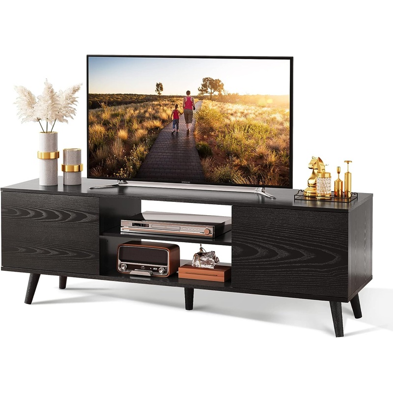 WLIVE TV Stand for 55 60 inch TV, Entertainment Center with Storage Cabinets, Rustic TV Console for Living Room Decor, Black | Bigbigmart.com