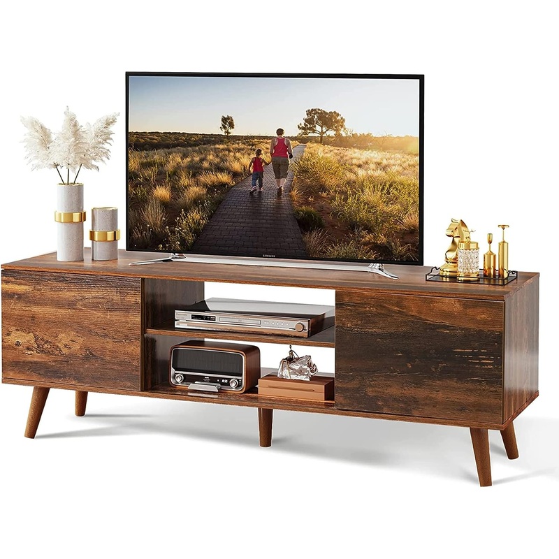 WLIVE TV Stand for 55 60 inch TV, Mid Century Modern TV Console, Entertainment Center with Storage for Living Room, Retro Brown | Bigbigmart.com