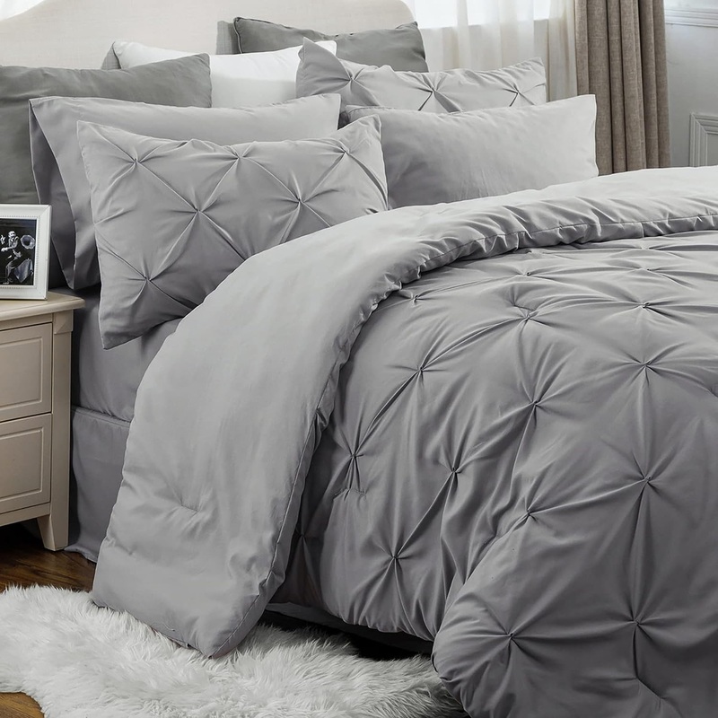 Bedsure Full Size Comforter Sets – Bedding Sets Full 7 Pieces, Bed in a Bag Grey Bed Sets with Comforter, Sheets, Pillowcases & Shams, Adult & Kids Bedding | Bigbigmart.com