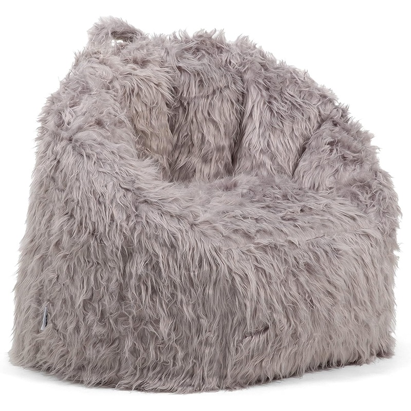 Big Joe Milano Bean Bag Chair, Gray Shag Fur, Soft Faux Fur, 2.5 feet | Bigbigmart.com