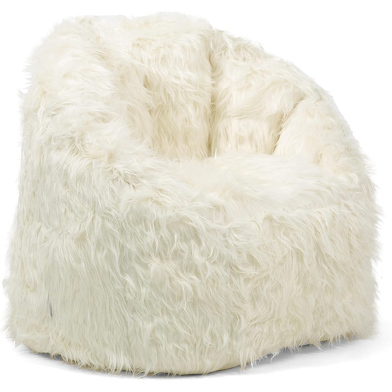 Big Joe Milano Bean Bag Chair, Ivory Shag Fur, Soft Faux Fur, 2.5 feet | Bigbigmart.com