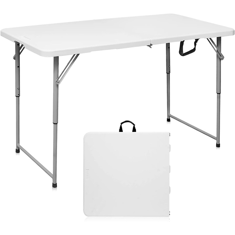 Byliable Folding Table 4 Foot Portable Heavy Duty Plastic Fold-in-Half Utility Foldable Table Small Indoor Outdoor Adjustable Height Folding Table