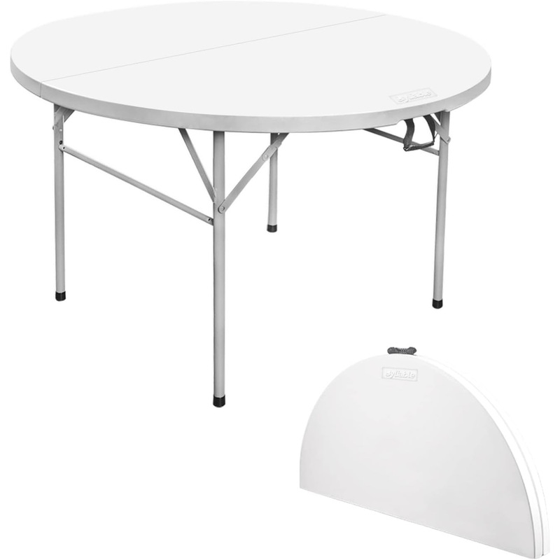 Byliable Round Folding Table 48 inch Bi-Fold White Plastic Folding Table Circle Card Table for Outdoor Party Banquet Tables Wedding Event