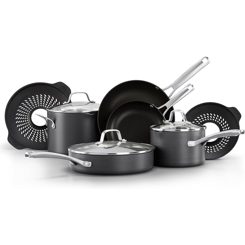 Calphalon Classic Hard-Anodized Nonstick Cookware, 10-Piece Pots and Pans Set with No-Boil-Over Inserts | Bigbigmart.com
