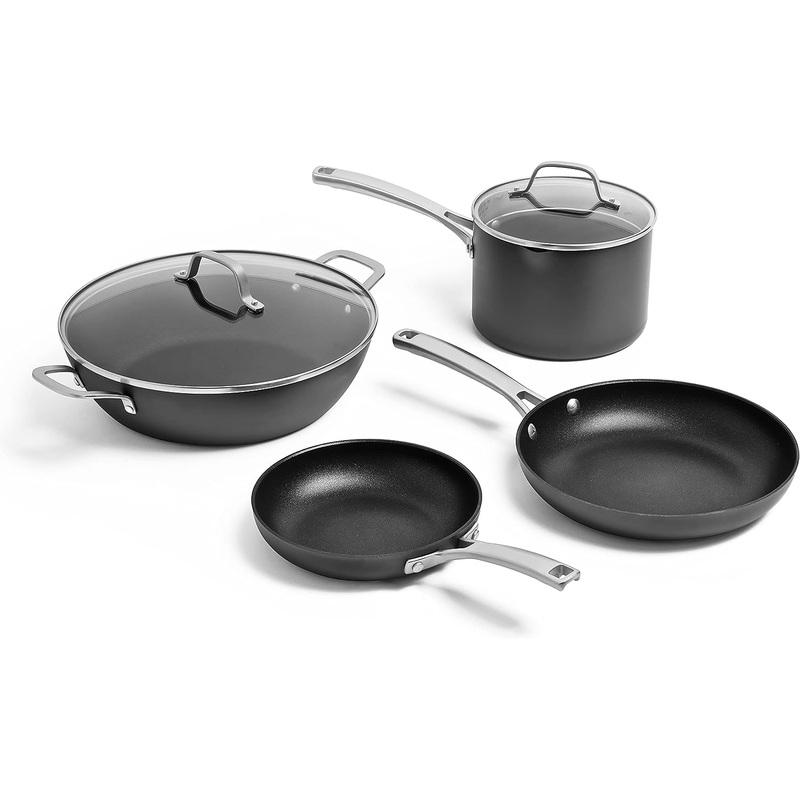 Calphalon Classic Hard-Anodized Nonstick Cookware Kitchen Essentials Set, 6-Piece Pots and Pans Set | Bigbigmart.com