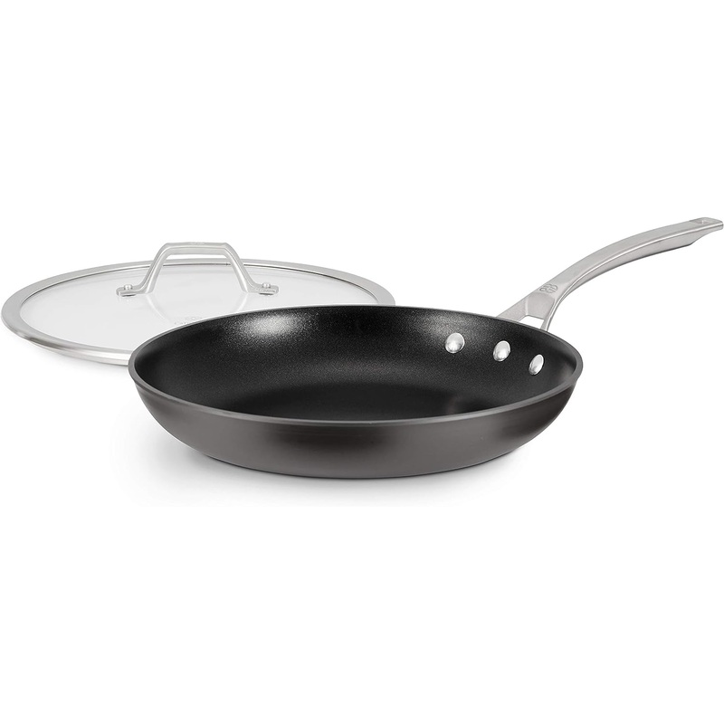 Calphalon Nonstick Frying Pan with Lid and Stay-Cool Handles, Dishwasher and Metal Utensil Safe, PFOA-Free, 12-Inch, Black | Bigbigmart.com