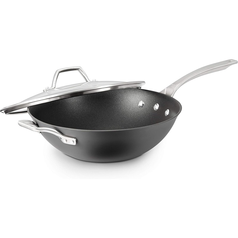 Calphalon Signature Hard-Anodized Nonstick 12-Inch Flat Bottom Wok with Cover | Bigbigmart.com