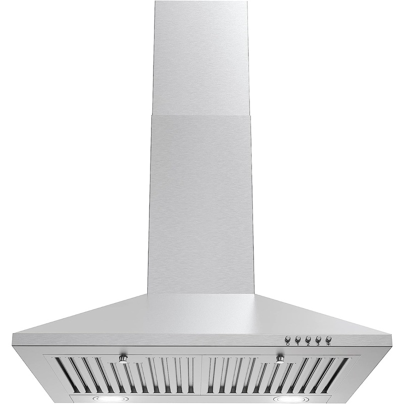 COSMO COS-6324EWH Wall Mount Range Hood, Chimney-Style Over Stove Vent, 3 Speed Fan, Permanent Filters, LED Lights in Stainless Steel (24 inch) | Bigbigmart.com
