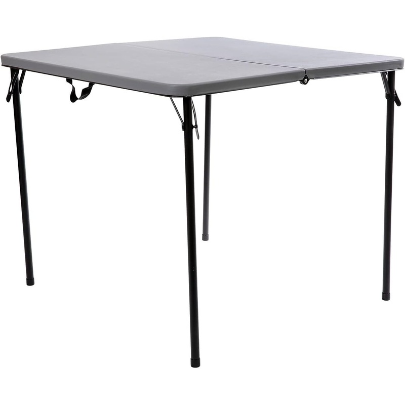 Flash Furniture Dunham 2.83-Foot Square Bi-Fold Gray Plastic Folding Table with Carrying Handle, Grey | Bigbigmart.com