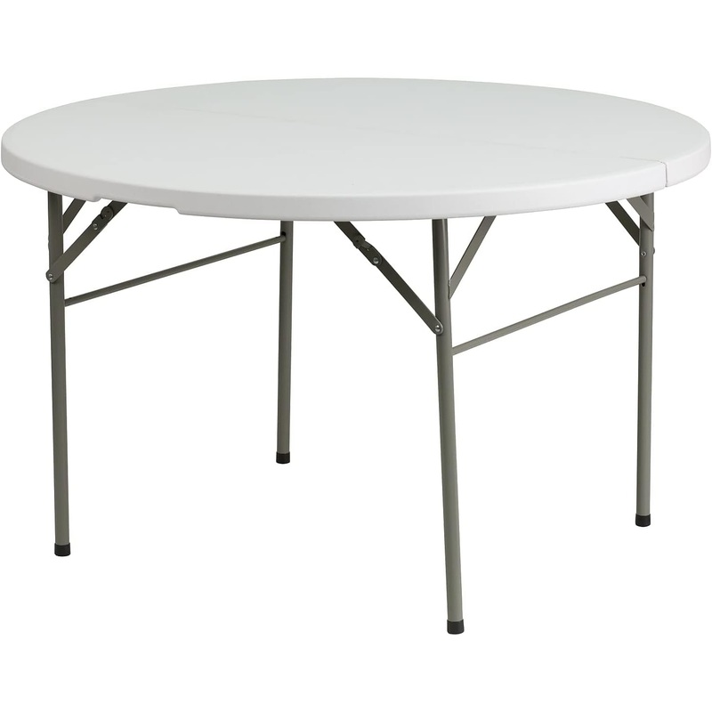 Flash Furniture Freeman 4-Foot Round Bi-Fold Granite White Plastic Banquet and Event Folding Table with Carrying Handle | Bigbigmart.com