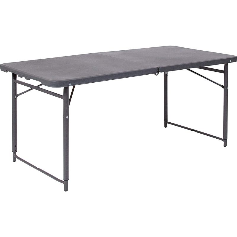 Flash Furniture Mills 4-Foot Height Adjustable Bi-Fold Dark Gray Plastic Folding Table with Carrying Handle | Bigbigmart.com