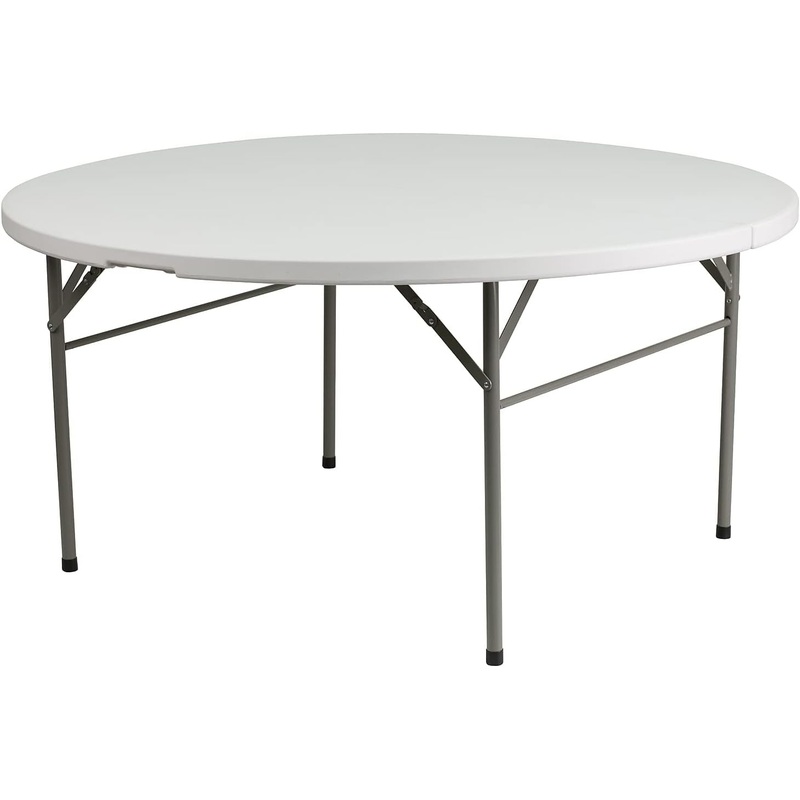 Flash Furniture Scarborough 5-Foot Round Bi-Fold Granite White Plastic Folding Table with Carrying Handle | Bigbigmart.com