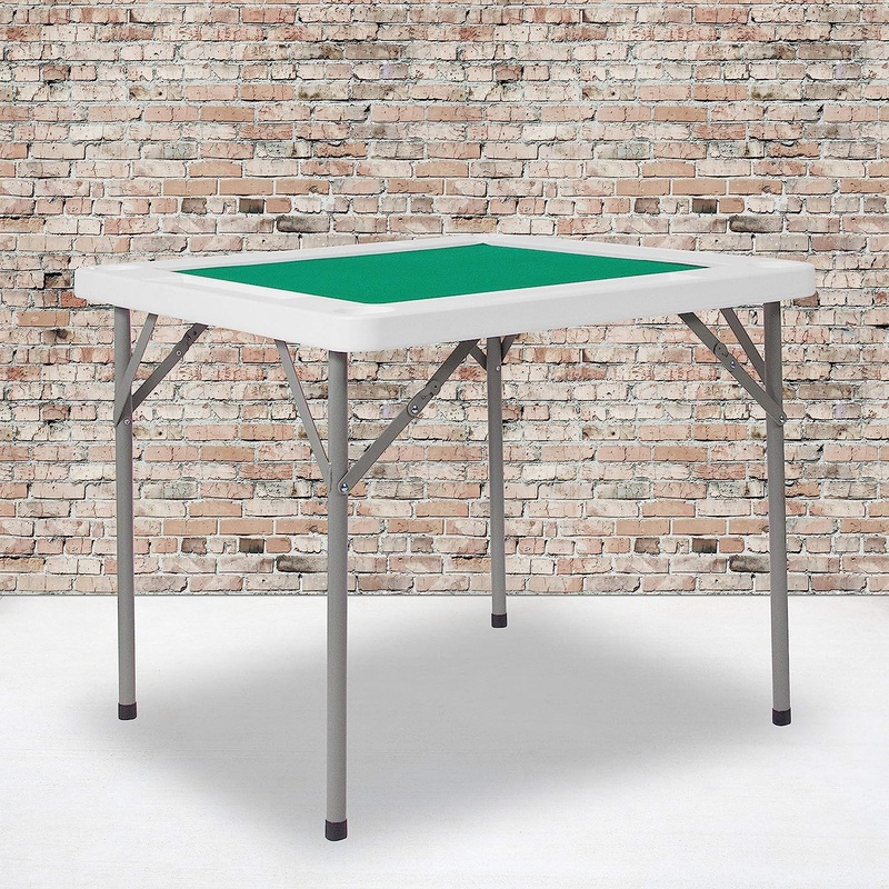Flash Furniture Silas 34.5 Square 4-Player Folding Card Game Table with Green Playing Surface and Cup Holders, Granite White | Bigbigmart.com